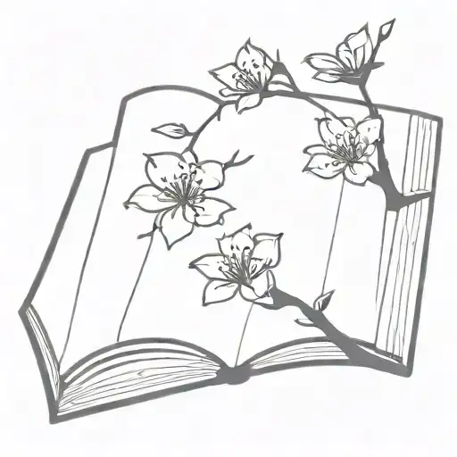 Open Book With Cherry Blossom Petals Falling