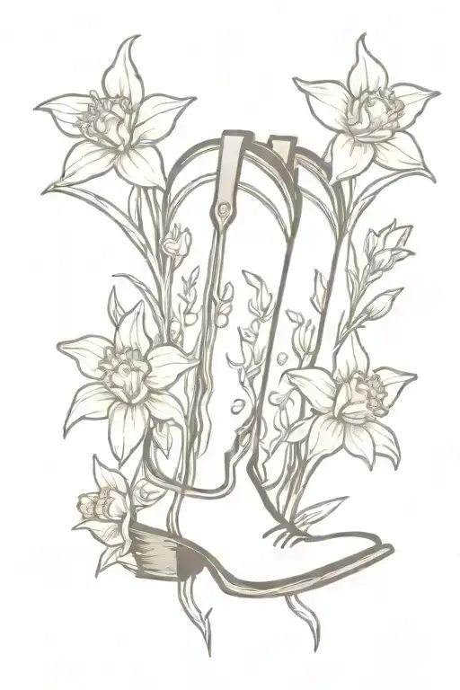 Cowboy Boot With Spurs And Daffodils Comin Out Of Top