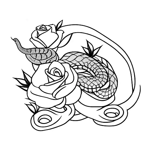 Snake And Several Roses With Spines And Needles