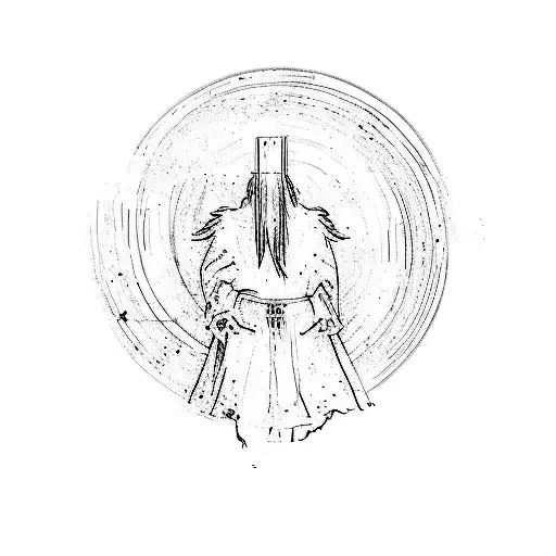 A Man In A Purple Robe Standing In Front Of A Purple Circle