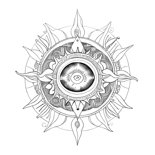 Sun And Moon Symmetrical Tattoo With Small Detalis