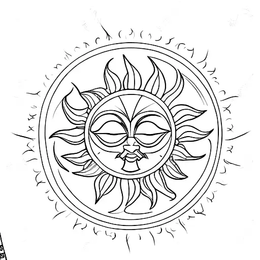 Symmetric Sun Tattoo With Small Detalis