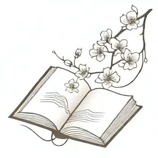 Open Book With Cherry Blossom Petals Falling On It