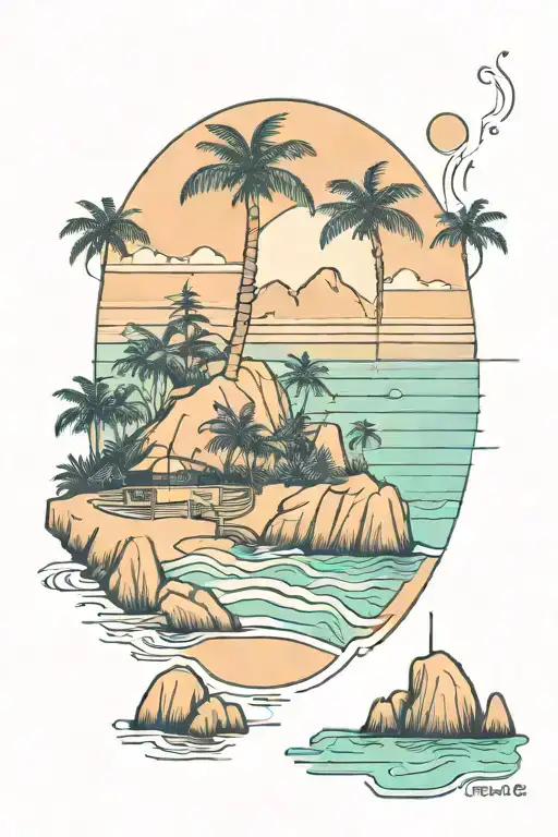 Beach Landscape Tattoo Featuring