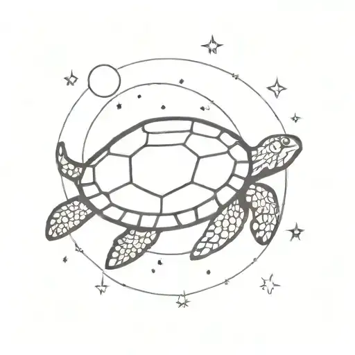 A Turtle Swimming Through A Galaxy Of Stars Towards A Shining Sun