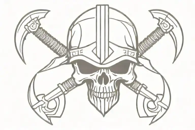 Skull Wearing Viking Helmet With Two Battle Axes Crossing Over Eachother