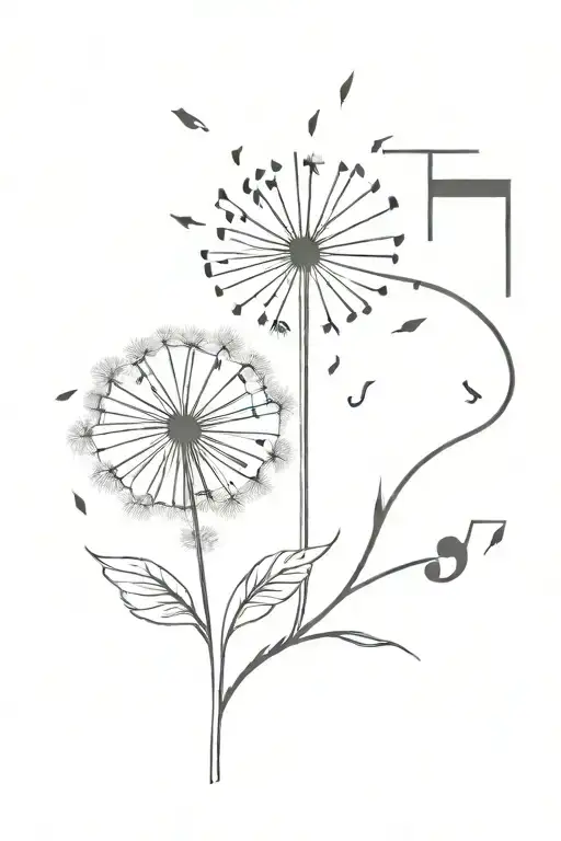 A Minimalist Tattoo Of A Dandelion Transforming Into A Music Note