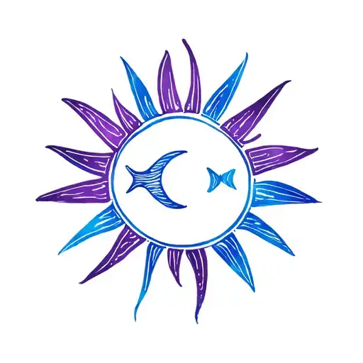 Purple And Blue Sun With Pisces Sign In Middle