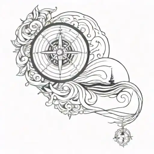Compass And Ocean Wave