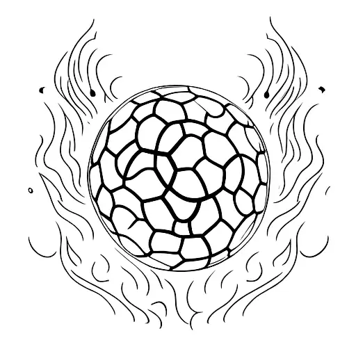 A Minimalist Tattoo Of A Soccer Ball With Flames Around It