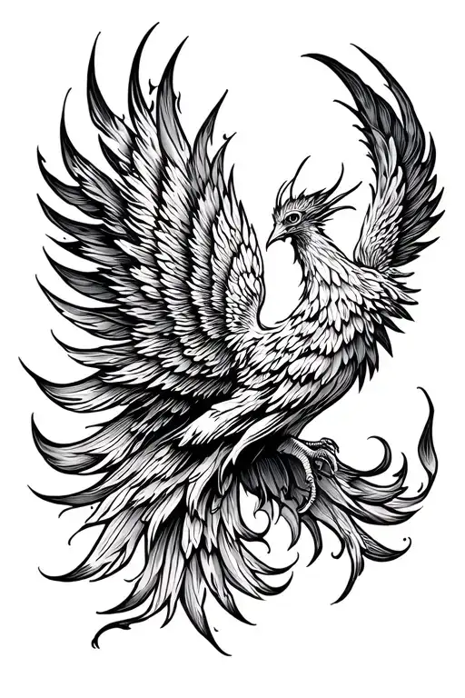 Fiery Phoenix Bird Rising Up