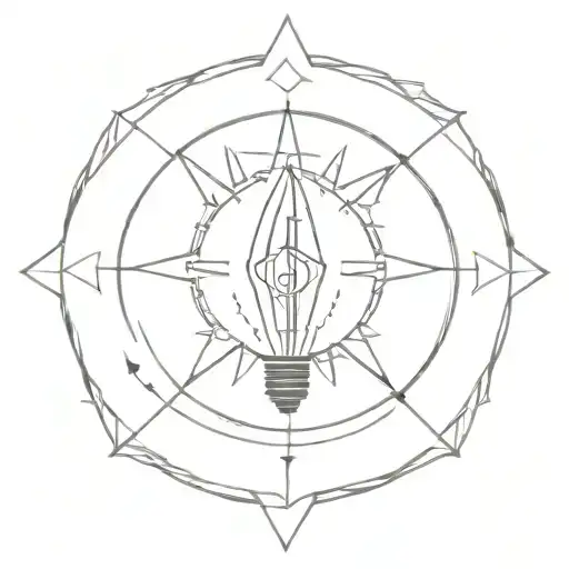 Mandala With Elements Symbolizing Darkness And Light With Lightbulb In The Middle