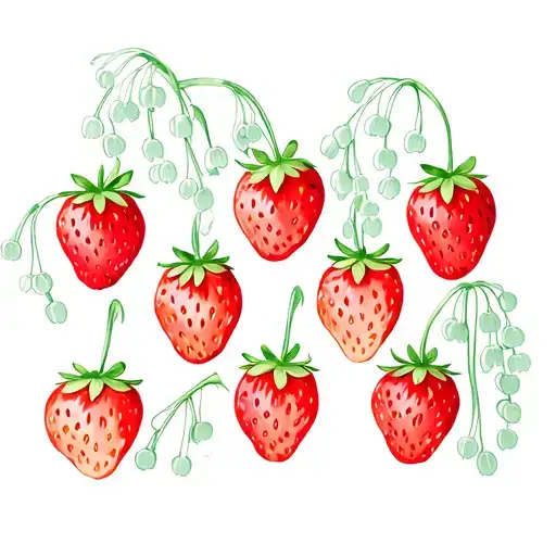 Group Of 8 Strawberries With Lily Of The Valley Flowers