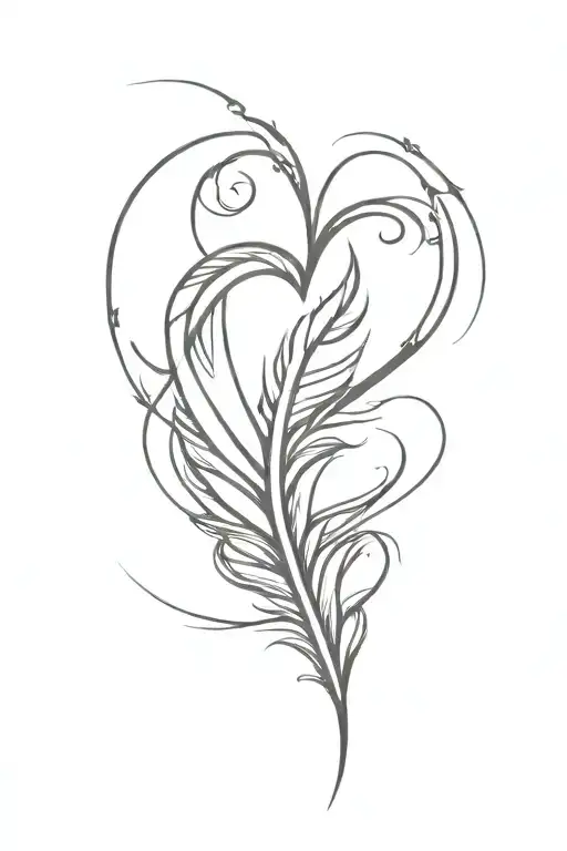 Simple Single Vertical Feather Scrawling A Heart Outline