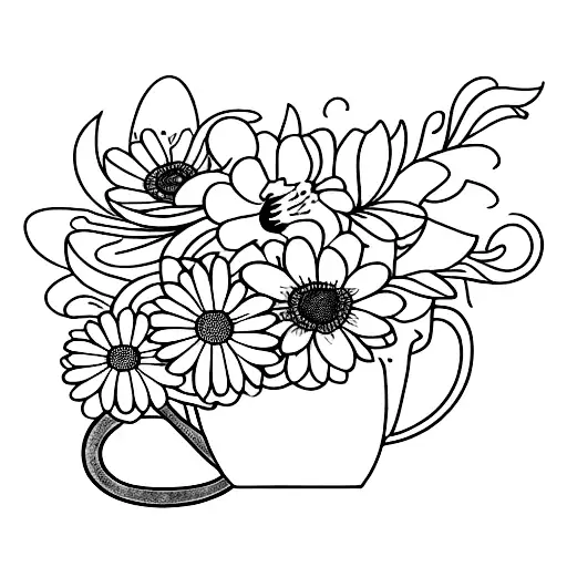 A Coffee Mug Overflowing With Vibrant Flowers