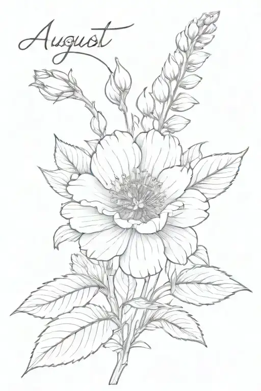 August Birth Flower With Name In Cursive Sterm