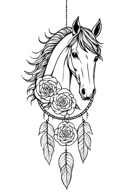Tribal Horse Dream Catcher With Roses Intertwined