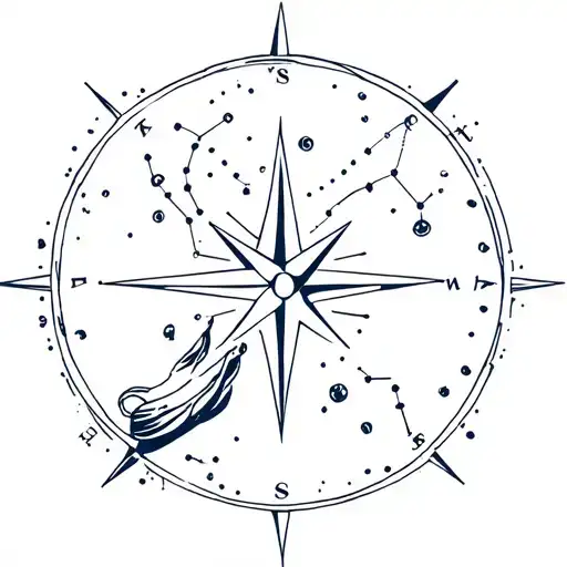 Diver And Constellation And Compass Surrounded
