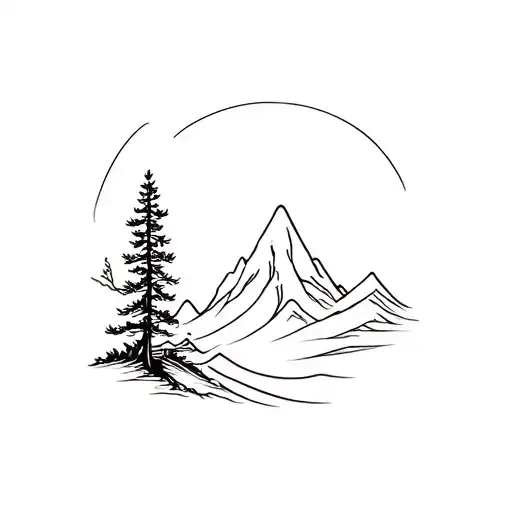 Waves Mountains Pine Tree