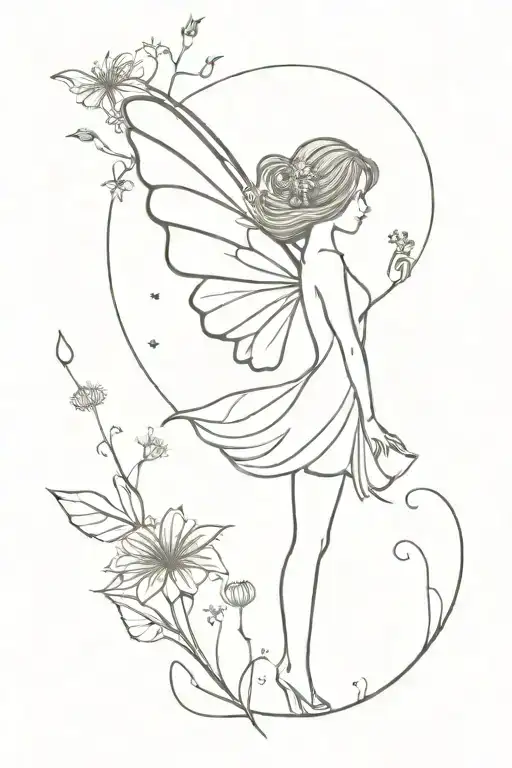 Whimsical Fairy With Wings Standing Near Dandelions