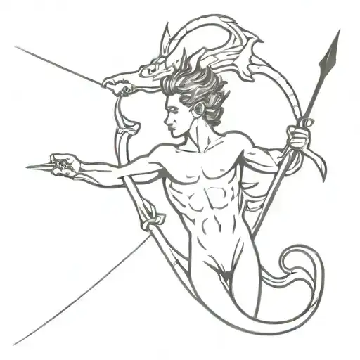 Young Apollo With Trident Fighting Dragon