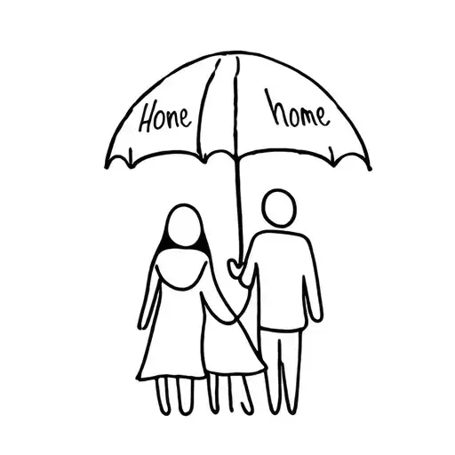 Family Under Umbrella With The Word Home