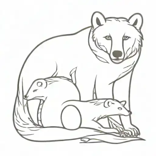 A Bear Holding A Fox And A Crow Perched