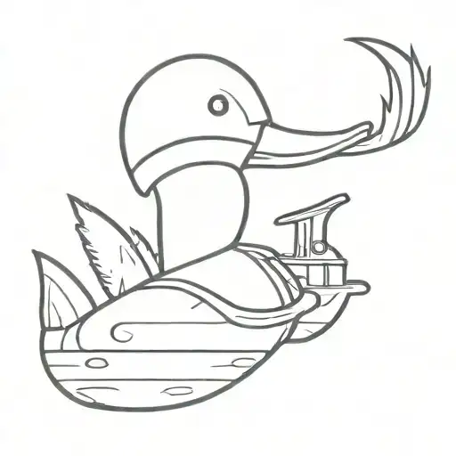 A Duck Holding A Broken In Half Submarine In Its Mouth