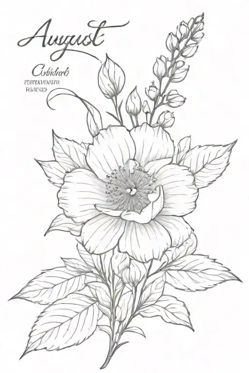 August Birth Flower With Name In Cursive Sterm