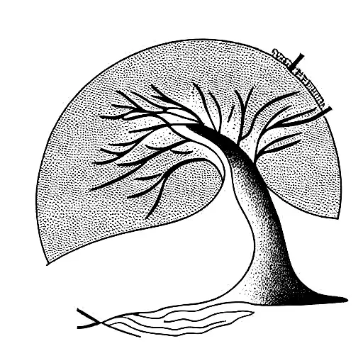 One Line Drawing Of A Tree And Fish