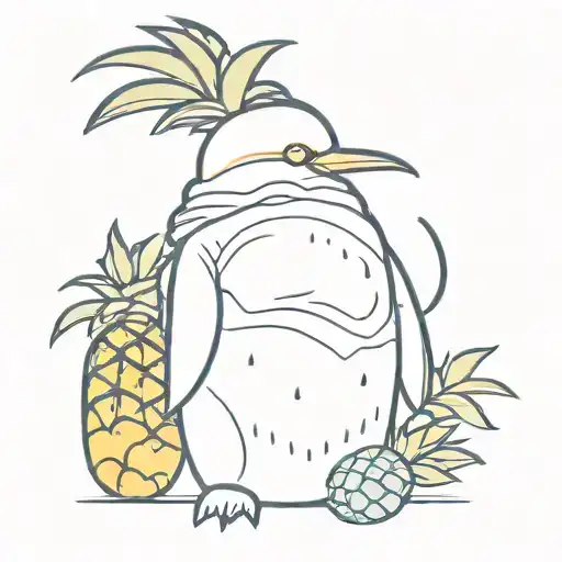 Penguin Holding A Pineapple On Saturnus