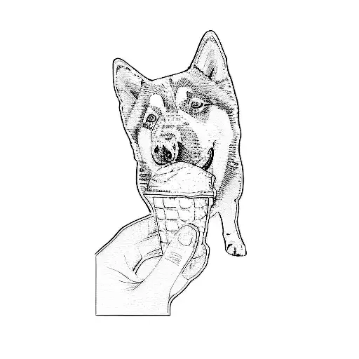 A Husky Dog Eating An Ice Cream Cone