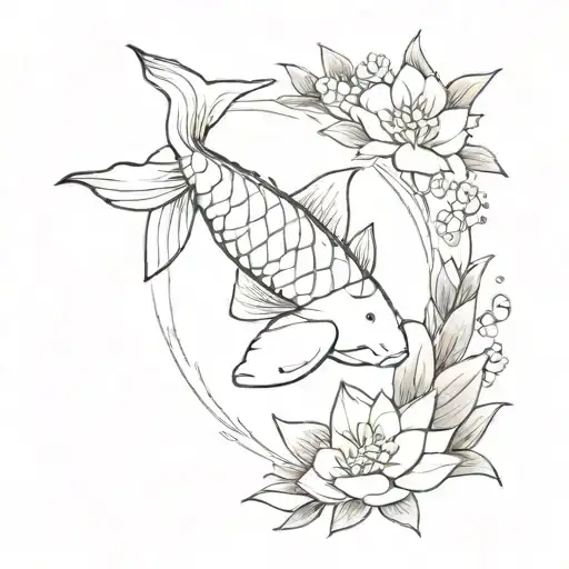 A Koi Fish Swimming Among A Bed Of Colorful Flowers