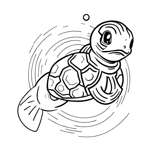 A Minimalist Tattoo Of A Squirtle Swimming In A Water Bubble