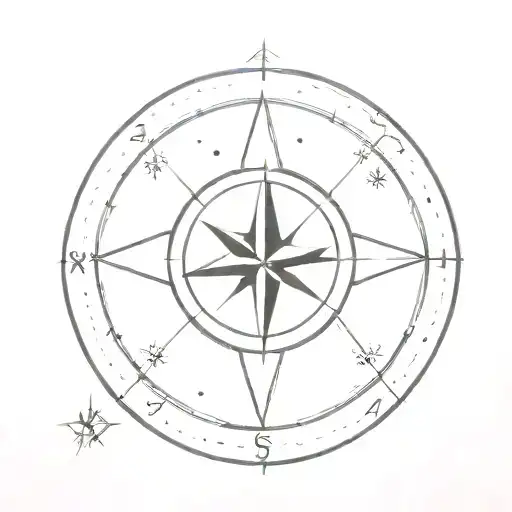 A Minimalist Tattoo Of A Compass With Aquarius Constellation As The Cardinal Points