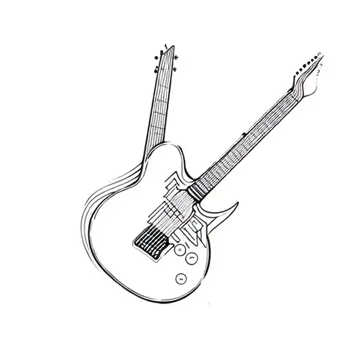 Minimalistic Half A Guitar Tattoo With Geometric Lines And Curves
