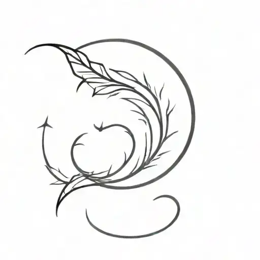 A Minimalist Black And Shaded Leaf Design Intertwined With A Crescent Moon And Scorpio Zodiac Symbol