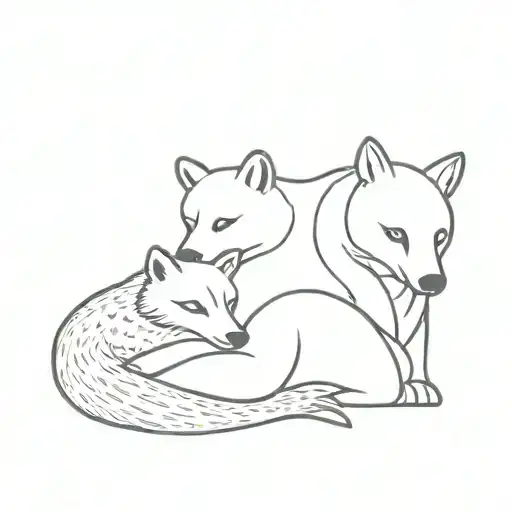 A Bear Curled Up With A Fox And A Crow