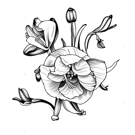 Daffodil And Lily Of The Valley And Sweet Pea Flowers