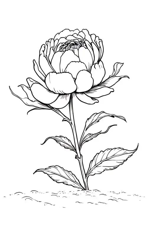 A Minimalist Sketch Of A Peony Flower Blooming On A Sandy Beach