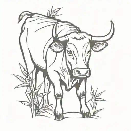 Ox With Bamboo In Background
