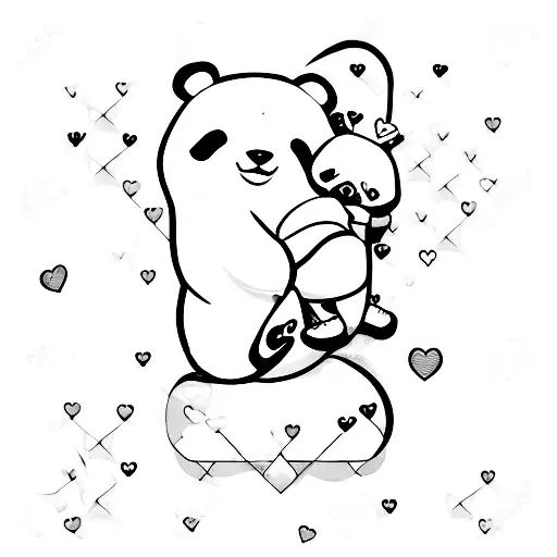 Cute Panda Hugging A Cross With Hearts Surrounding