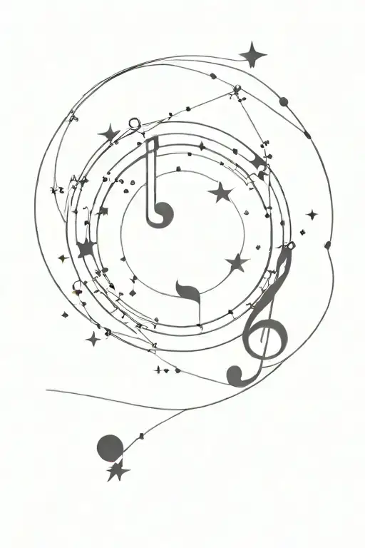 A Tattoo Design Incorporating Elements Of Astronomy And Music