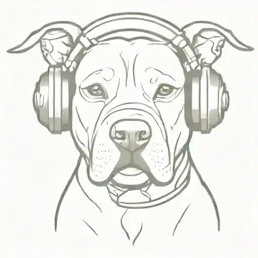 Cartoon Pit Bull Wearing Headphones And Listening