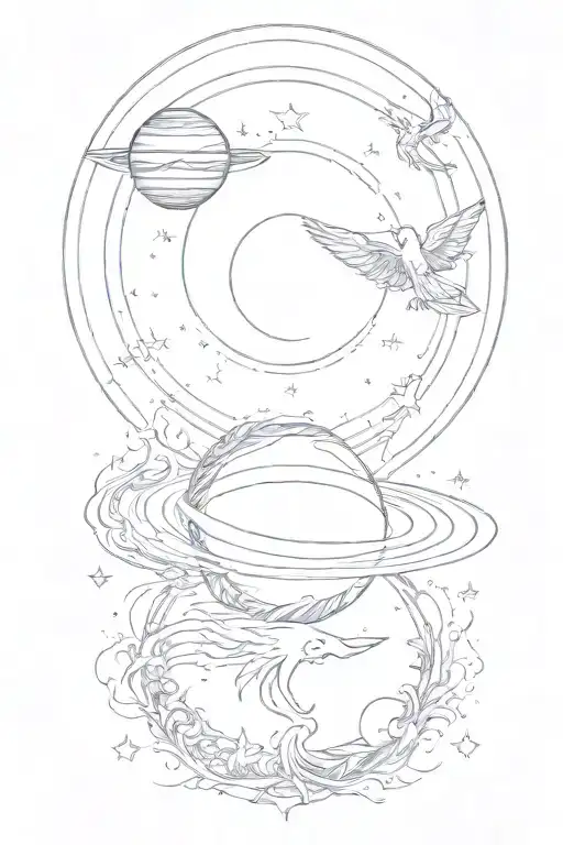 Sun And Moon With Saturn And A Phoenix
