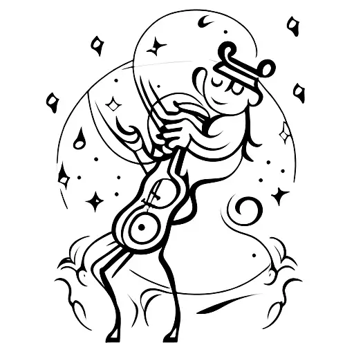 A Silhouette Of A Person Playing An Instrument With A Moonlit Background