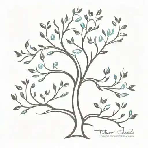 A Minimalist Tattoo Design Of A Family Tree With Each Branch Representing A Different Family Member