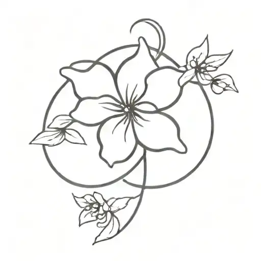 A Minimalist Tattoo Design Of A Heavy Metal Symbol Intertwined With Delicate Flower Petals