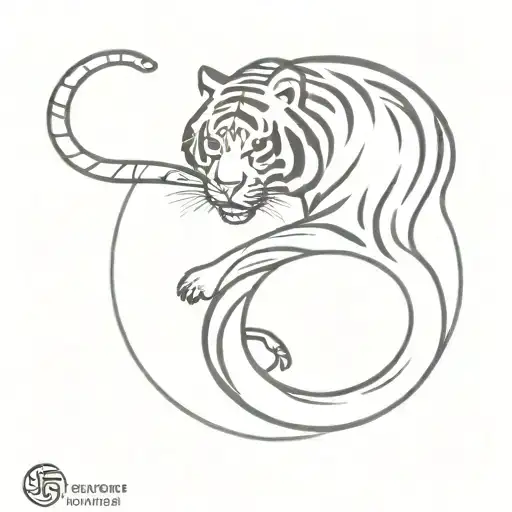 Tiger Standing Off With Snake In Yin And Yang Formation