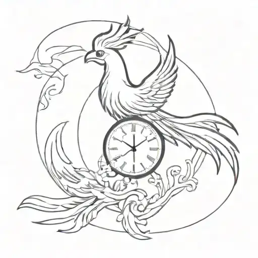 A Phoenix Merging With A Clock To Represent Eternal Life